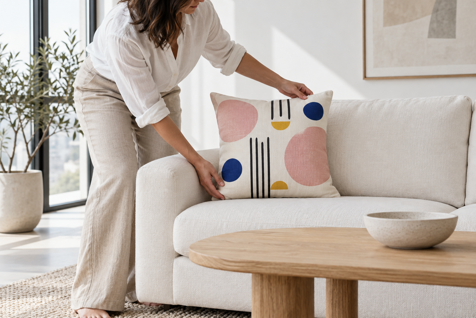 Friends relaxing with Roomwear Studio pillow covers
